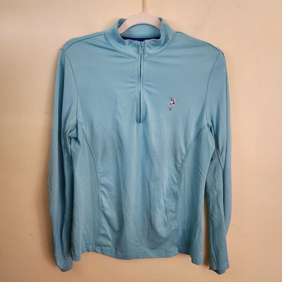 Peter Millar Wicking E4 UPF 50 Turquoise 1/4 Zip Golf Pullover Size M - Picture 2 of 8